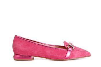mocasines de mujer en piel de ante con horsebit de pedrería hot pink 37