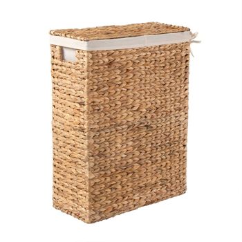 Cesto para la ropa estrecho con tapa de jacinto acuático l21 cm