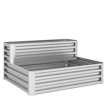 Outsunny Jardinera Exterior de Acero Galvanizado con Diseño de Escalera Base Abierta para Cultivos Plantas 120x101x58 cm Plata