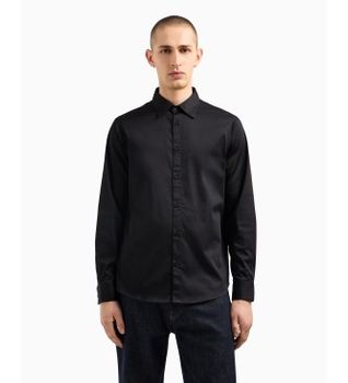 A|X Armani Exchange para hombre. XM000339AF10192UC001 Camisa de manga larga en satén de algodón elástico negro (S), Casual