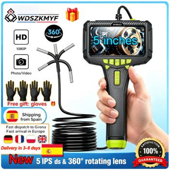 Cámara Endoscópica Industrial con Pantalla IPS de 5 Pulgadas y Rotación de 360 Grados, Boroscopio de Inspección Articulado HD 1080P con 6 Luces LED, Endoscopio Impermeable para Fontaneros,