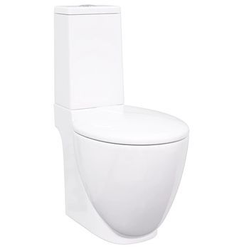 Inodoro Wc Redondo De Cerámica Flujo Hacia Abajo Blanco Vidaxl
