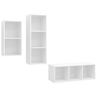 muebles de salon 3 uds  mueble tv madera de ingenieria blanco brillo cfw85695