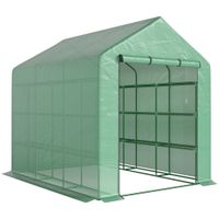 outsunny invernadero de exterior con estantes de 4 niveles puerta con cremallera y marco de acero 244x180x210 cm verde