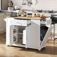 isla de cocina extensible blanca con ruedas cajones y enchufes usb 1318 cm