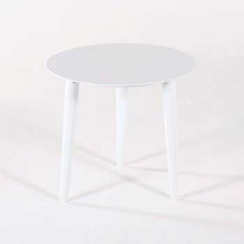 Mesa Auxiliar De Exterior Redonda, Diámetro 50 Cm, Altura 45 Cm, Aluminio Color Blanco, Mesita Accesorio De Salón, Complemento De Terraza, Mesa Pequeña Para Patio
