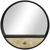 homcom espejo de pared redondo de 61 cm con cajon y marco de metal negro   aosom espana