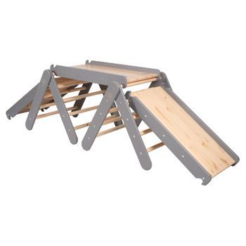 Meowbaby Triángulo De Escalada Con Tobogán Y 3 Paredes De Escalada Para Niños, Gris/naturel