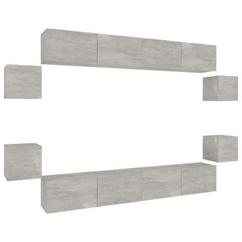 Set De Muebles De Tv | Mueble De Salón | Gabinete De Tv 8 Pzas Madera Contrachapada Gris Hormigón