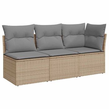 Sofá De Jardín De 3 Plazas | Sofá De Exterior Con Cojines Ratán Sintético Beige