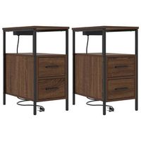 pack 2 uds mesita de noche  armario de noche  mesa de noche con cajon roble marron 30 x 48 x 61 cm