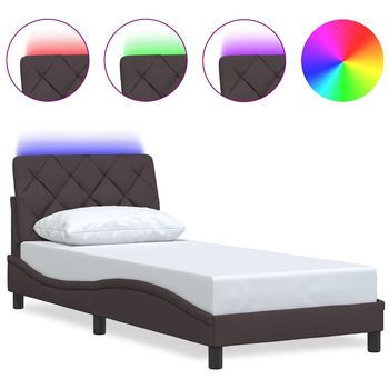 Estructura Cama Con Led Sin Colchón Tela Marrón Oscuro 90x200cm