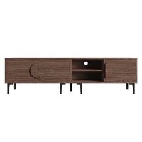 mueble de tv 180 cm en marron nogal 3 puertas 2 estantes abiertos y 7 patas