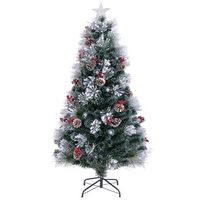arbol navidad flocado artificial 180cm 220 ramas pinas bayas rojas fibra optica 63 luces led cfw41313