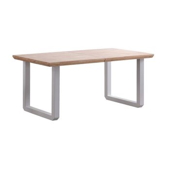 Mesa extensible de madera clara y acero blanco