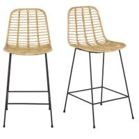 set de 2 taburetes de cocina de ratan y acero negro 66 cm