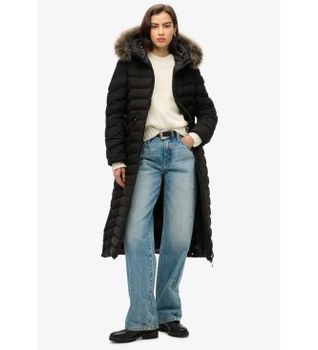 Superdry para mujer. W5011790A Abrigo Fuji Largo negro (S), Casual, Poliéster Reciclado, Sostenible