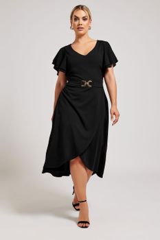 Yours London Vestido Negro Estilo Tulipán, Mujer Curvy Y Tallas Grandes, Yours London