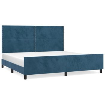 Estructura Cama Con Cabecero Terciopelo Azul Oscuro 200x200 Cm