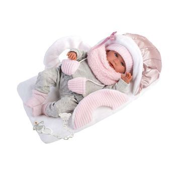 Muñeca Recién Nacida Mimi Llorona Articulada 42 Cm Con Cuerpo De Tela Y  Capazo Portabebe (llorens - 74004)
