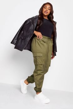 Yours Pantalones Cargo Caqui Con Puños Elásticos, Mujer Curvy Y Tallas Grandes, Yours