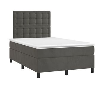 Cama box spring colchón y led terciopelo gris oscuro 120x200 cm botones