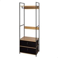armario abierto con perchero y 2 cajones de tela 60x40x175 cm max home - acero negro madera y tejido