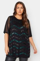 yours top negro adornado con ondas de lentejuelas azules mujer curvy y tallas grandes yours
