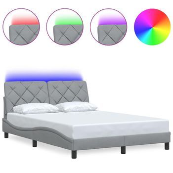Estructura De Cama Con Led Sin Colchón Gris Claro 140x200 Cm