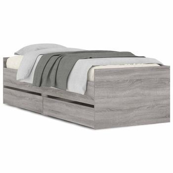 Cama Para Adulto | Cama Individual | Estructura De Cama Con Cajones Gris Sonoma 90x190 Cm
