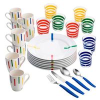 pack mesa benetton 56 piezas 2 cuberterias azul 16 pzs  8 vasos 345ml  8 tazas 360ml r