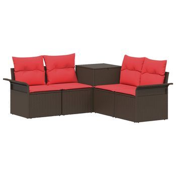 Juego De Sofá 5 Uds. Marrón Y Rojo Ratán Sintético Y Acero Vidaxl