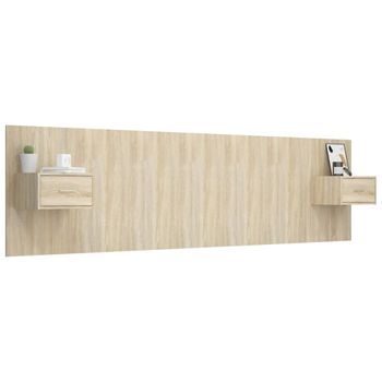 Cabecero Cama Mueble De Dormitorio De Cama Con Mesitas Madera Contrachapada Roble Sonoma Marrón M02_0004692