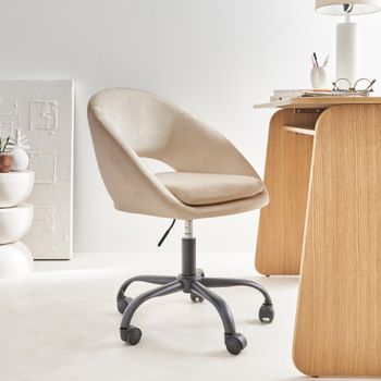 Silla de oficina de terciopelo con ruedas, blanco roto