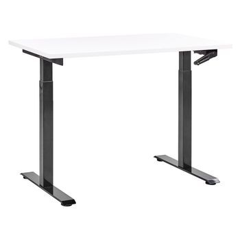 Escritorio De Altura Regulable Manualmente Oficina Moderna Patas Cuadradas  120 X 72 Cm Tablero Blanco Soporte De Acero Negro Destines