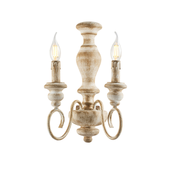 Aplique Cascina En Madera Y Hierro Blanco Y Gris Tórtola 2 Luces .25 P.18 Bl265-ap2-bt