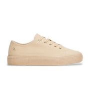 tommy hilfiger para mujer fw0fw08404 zapatillas con monograma th beige 36 tela plano cordones casual
