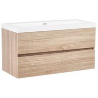mueble de bano suspendido con lavabo de mdf 2 cajones 100 x 46 cm marron claro urucu
