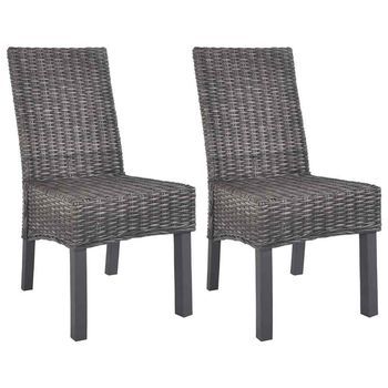 Sillas De Comedor 2 Unidades Ratán Kubu Y Madera Caoba Marrón Vidaxl
