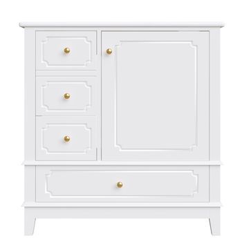 Mueble Bajo Lavabo 76,5 Cm - Lavabo Cerámico Antibacteriano, Tiradores Dorados Y Gran Espacio De Almacenaje - Blanco