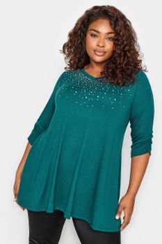 Yours Top Con Vuelo Verde Mar Con Tachas, Mujer Curvy Y Tallas Grandes, Yours