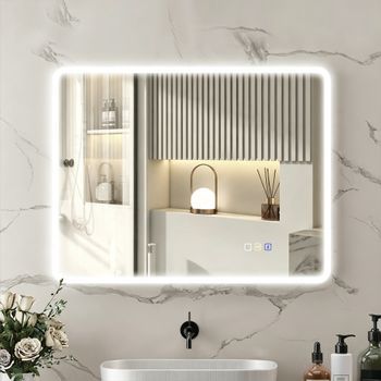 Espejo De Baño De Vidrio Templado Homcom 90x70 Cm Plata