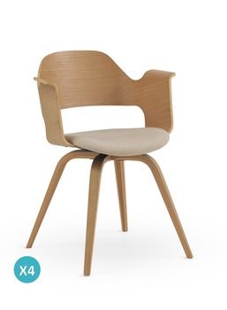 Pack de 4 sillas madera contrachapado roble asiento tapizado