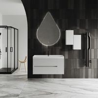 mueble de bano suspendido blanco opaco con rejilla de cana de 100 cm con espejo en forma de gota cortina