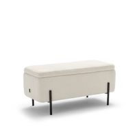 banco cofre de tela rizada y metal l100cm - blanco