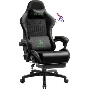 Silla Gaming GTPLAYER Ergonómica con Altavoces y Reposapiés 150 kg Verde