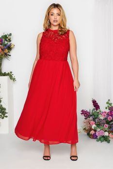 Yours London Vestido Largo Rojo De Encaje Sin Mangas, Mujer Curvy Y Tallas Grandes, Yours London
