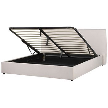 Cama Con Almacenaje De Terciopelo Blanco Crema 180 X 200 Cm Otomana Cabecero Lavaur