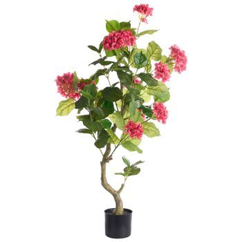 Planta Artificial En Maceta Con Flores Decoración Moderna De Plástico Para Interiores Hecha A Mano 120 Cm Rojo Hortensium