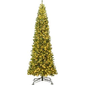 Árbol De Navidad Slim/estrecho, Costway Arbol De Navidad Con Luces Incorporadas (2536 Ramas - 360cm - Verde)
